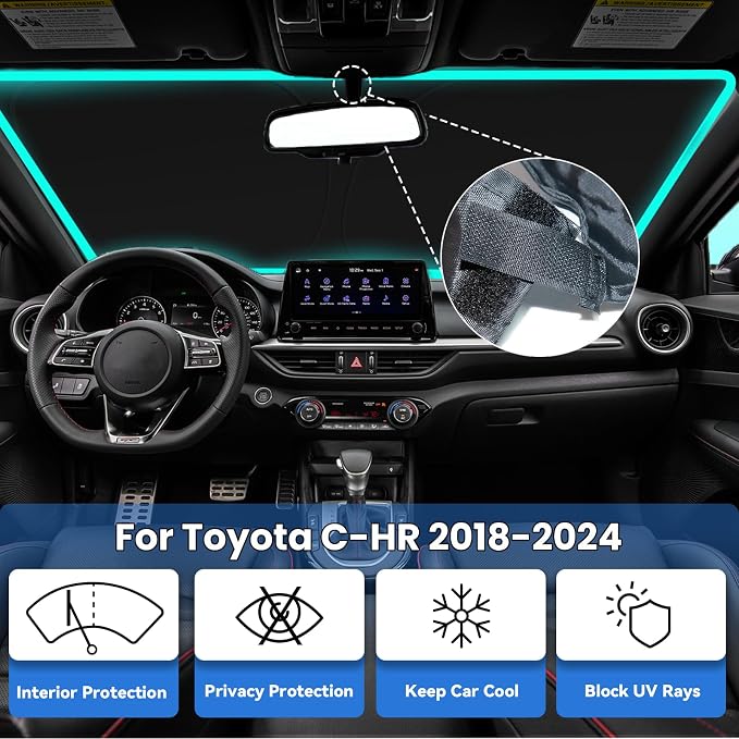 Windshield Sun Shade for Toyota C-HR 2018-2024, Car Front Window Sunshade with 240T Sun Visor Protector Blocks UV Rays Heat Sun Shield Accessories (Toyota CHR)