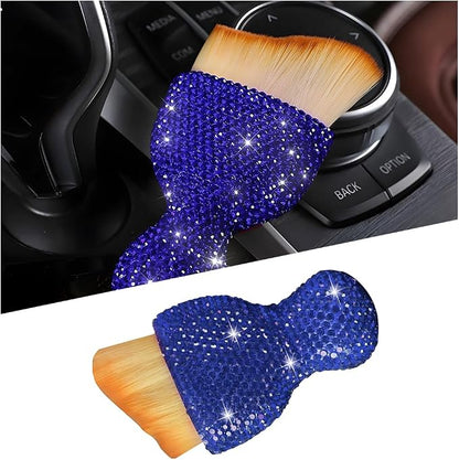Bling Car Detailing Brush, Crystal Rhinestone Non-Scratch Vehicle Cleaning Dust Brush for Air Vent & Dashboard, Soft Bristles Automotive Interior Cleaning Tool, Universal Fit (Blue)