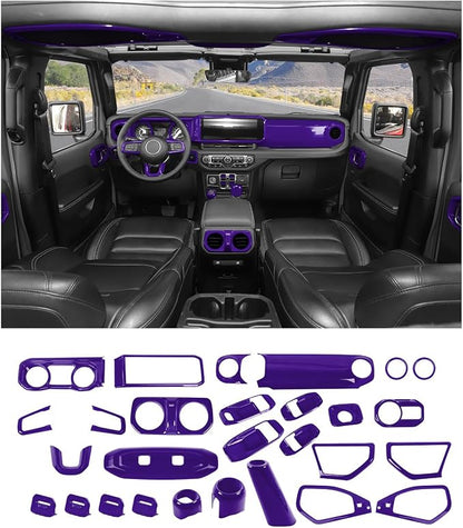 JWWY Interior Trim Kit Full Set Dress-Up Decor Set Center Console Gear Shift Dashboard Panel,Door Window Switch Knob Speaker Cover Trim for 2024–2026 Jeep Wrangler JL JLU & Gladiator JT Purple 28pcs