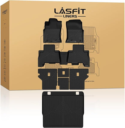 LASFIT Floor Mats&Cargo Mat for Toyota 4Runner 2013-2024 (Only for 5 Seats) Backrest Mats All Weather TPE Mats Custom Fit Floor Liners for Toyota 5th gen 4 Runner 1st & 2nd Row Full Set Car Mats
