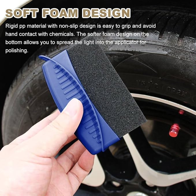 Ohleats 2 PCS Tire Dressing Applicator, Wheel Shine Pad With Lid, Reusable Detailing Foam Waxing Wipe Polishing Sponge, Universal Car Accessories (Blue)