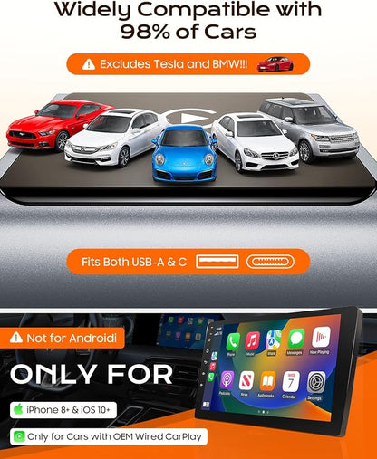 Wireless CarPlay Adapter for iPhone Only, with USB-C | Zero-Latency Auto-Connect GPS, Easy Wired-to-Wireless Conversion for Apple CarPlay, Works with Factory Wired CarPlay, Gray