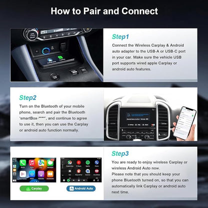 PWAYTEK Wireless CarPlay and Android Auto Adapter, 2-in-1 Mini USB Dongle, Convert Wired CarPlay to Wireless, Fast & Stable Connection for iPhone iOS 10+ and Android 11+
