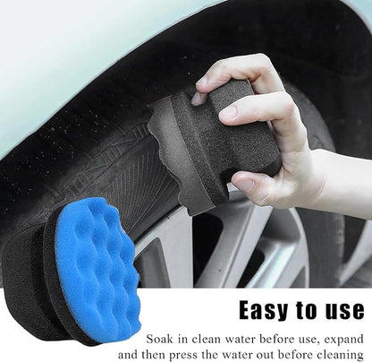 KVAEY 3 PCS Tire Dressing Applicator Pads, Reusable Hex Grip Tire Shine Applicator Polishing Sponge Pads, Wheel Tire Shine Detailing Foam for Most Vehicles, Car Accessories (Black+Blue+Red, 4.33")