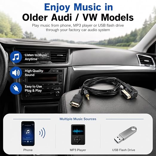 AMI MMI MDI to 3.5mm Jack Music Interface Aux Cable Compatible with A3 A4 A6 Q5 Q7 V.W