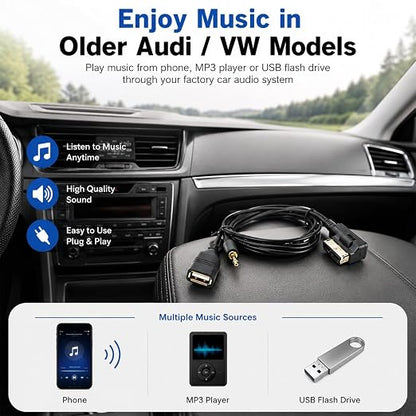 AMI MMI MDI to 3.5mm Jack Music Interface Aux Cable Compatible with A3 A4 A6 Q5 Q7 V.W