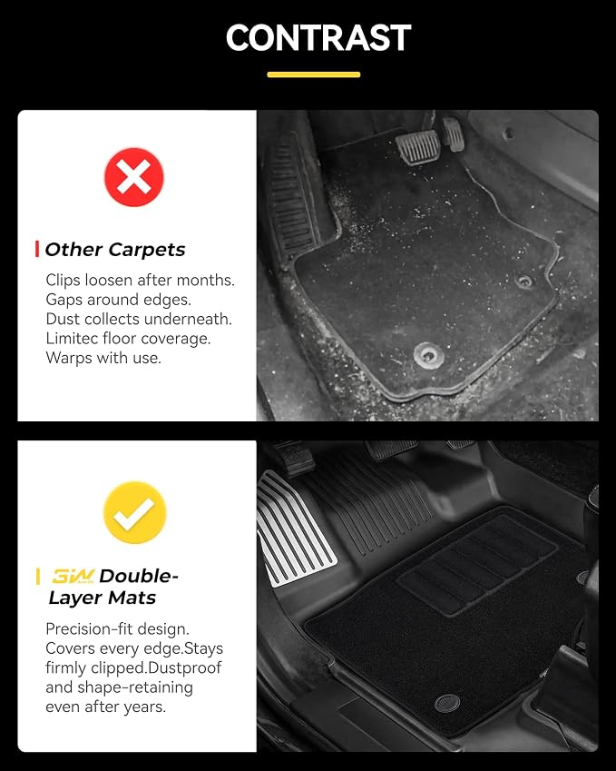 3W Floor Mats (with Metal Pedals) & Carpets for Ford F-150 2015-2026 & F150 Lightning 2022-2025 SuperCrew (w/o Fold Flat Storage), TPE All Weather Front & Rear 3PCS | Heavy Duty, Easy Clean - Black