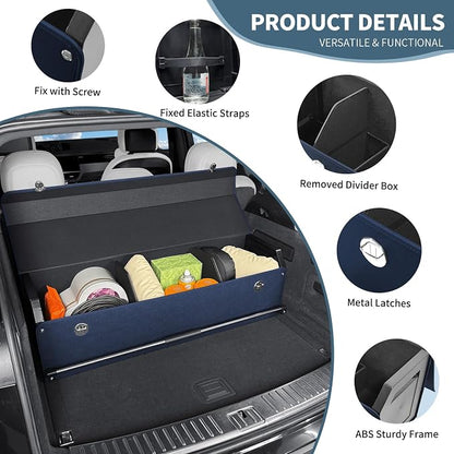 Car Trunk Organizer, Leather Trunk Organizer for Suv with Lid and Push-pull Handle Car Trunk Leather Storage Box Extra Large Cargo Storage (Blue, 41.3 x 11.4 x 12.2in)