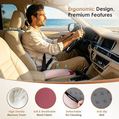 FLORICH Large Car Seat Cushion for Long Sitting, Ergonomic Memory Foam Driving Seat Cushion for Back & Sciatica Pain Relief, Non-Slip Washable Seat Cushion for Car, Driver, Office-Pink