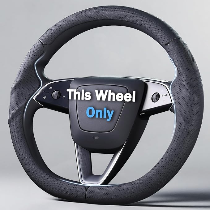 Steering Wheel Cover for Tesla Model 3 2024-Present Highland/Tesla Model Y Juniper 2025-Present, Leather Steering Wheel Cover for Tesla Model 3 Highland/Y Juniper Accessories, Black