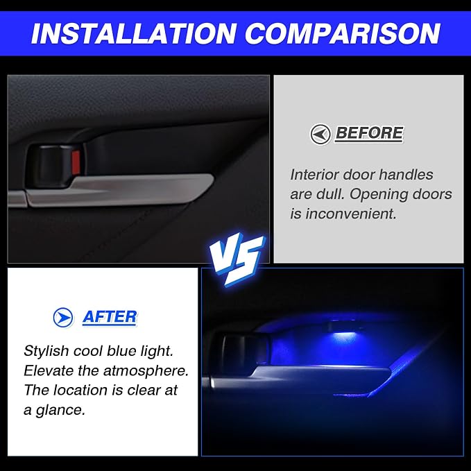 Powerty LED Light for 2025 2026 Toyota Camry XV80 Accessories Inner Door Handle Bowl Mood Lighting Decorative Interior Lamp 4PCS Blue
