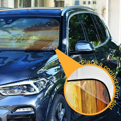 Palm Tree Car Windshield Sun Shade Tropical Sunset Beach Ocean Foldable UV Ray Sun Visor Protector Sunshade to Keep Your Vehicle Cool (55" x 27.6")