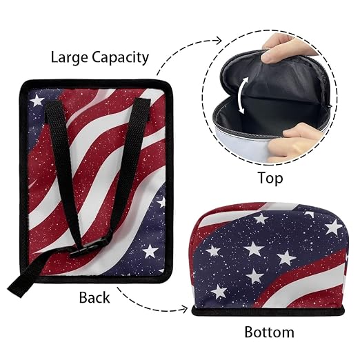Talayituse American Flag Star Print Car Trash Can with Lid, 4th of July Leak Proof Auto Trash Bag Hanging Vehicle Garbage Can Multipurpose Storage Container for Back Seat Road Trip