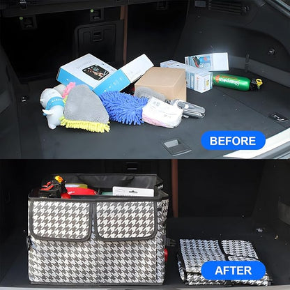 Mandark Car Trunk Organizer, Collapsible Multi Compartment Vehicle Storage Box, Waterproof Adjustable Automotive Organization Container Accessories, Universal for SUV, Sedan, Truck (Checkerboard)