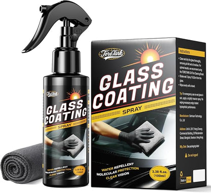 Toretark Car Ceramic Glass Coating Spray,Automotive Windshield Rain Repellent Glass Polish Protect, Long-Lasting Quick Dry Coat (3.38 fl oz +Towel)