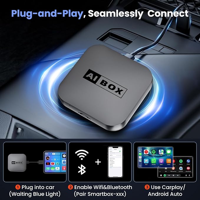 Wireless CarPlay/Android Auto Adapter with Netflix & YouTube, Upgraded Car Play Wireless Adapter for iPhone 8+& Android 11.0+, Plug & Play Dongle for Car, Smart AI Box Only for Cars with Wired CarPlay