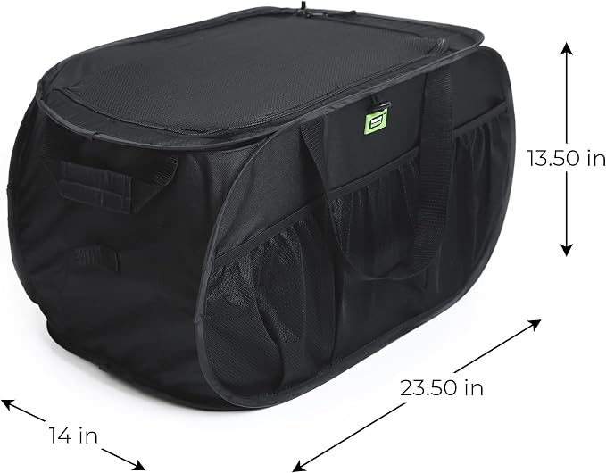 Smart Design Pop Up Trunk Organizer w/ Easy Carry Handles, Side Pockets, & Zipper Top - 23 Inch - Durable Fabric Collapsible Design - Home Organization (Holds 50 lbs.) [Black]