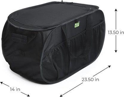 Smart Design Pop Up Trunk Organizer w/ Easy Carry Handles, Side Pockets, & Zipper Top - 23 Inch - Durable Fabric Collapsible Design - Home Organization (Holds 50 lbs.) [Black]