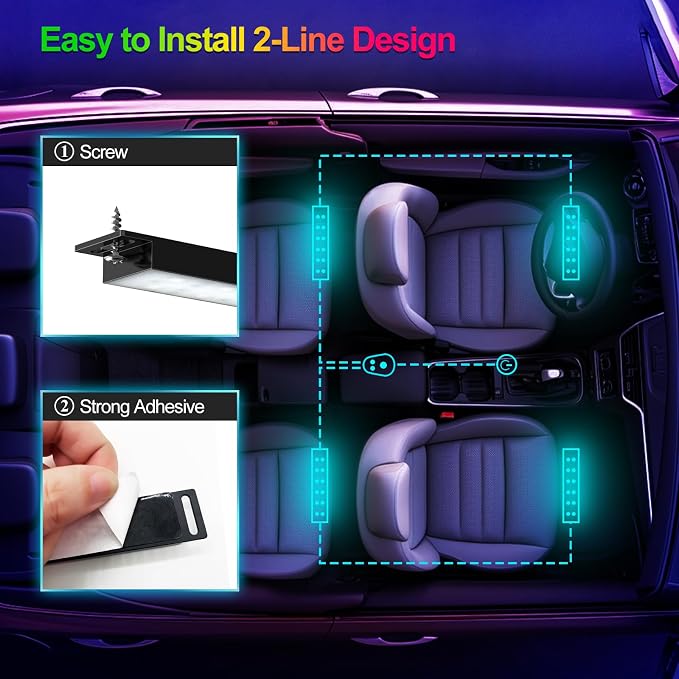 YiLaie LED Car Lights Interior Accessories with App & Control Box Under Dash Footwell Neon Internal Lighting Kit Inside for Trucks, Cigarette Lighter DC 12V