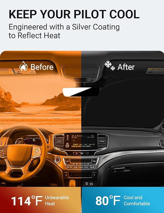 Proadsy 2026 Upgrade Front Windshield Sun Shade Foldable Sunshade Protector Custom Fit 2016-2025 2026 Pilot EX-L Special Edition Elite Black Edition Touring Accessories