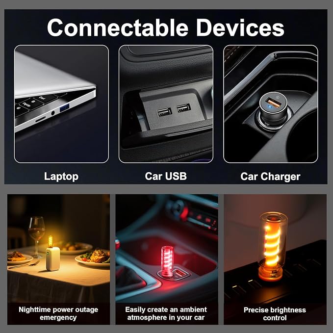 Touch Control Car Atmosphere Light, USB Lights Portable Mini Glass Bottle LED Bulb Night Lights, USE for Vehicle Bedroom Camping Decoration - Yellow