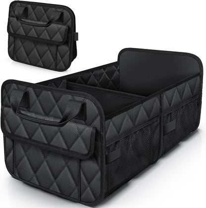 HOTOR Trunk Organizer for SUV – Foldable & Portable Car Organizers and Storage with 2 Compartments, Large Capacity Car Trunk Organizer Car Accessories for Truck Sedan, Black, 23.6" x 14.2" x 11.8"