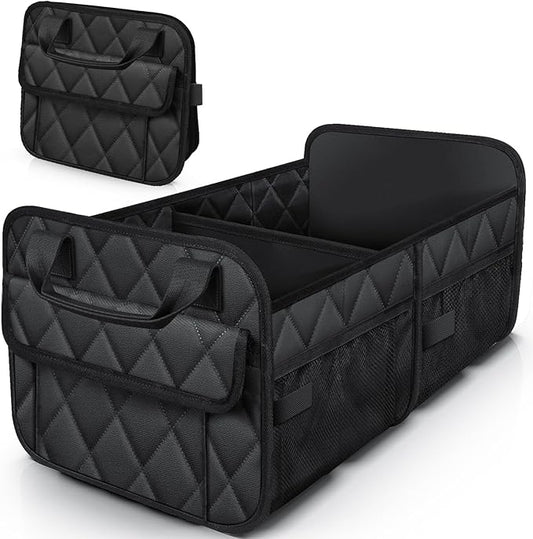 HOTOR Trunk Organizer for SUV – Foldable & Portable Car Organizers and Storage with 2 Compartments, Large Capacity Car Trunk Organizer Car Accessories for Truck Sedan, Black, 23.6" x 14.2" x 11.8"