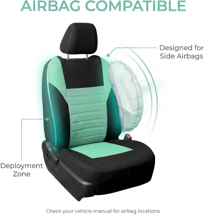 FH Group Automotive Car Seat Covers Front Set Premium 3D Air Mesh Front Seat Covers, Airbag Compatible Universal Fit Interior Accessories for Cars Trucks and SUVs - Mint