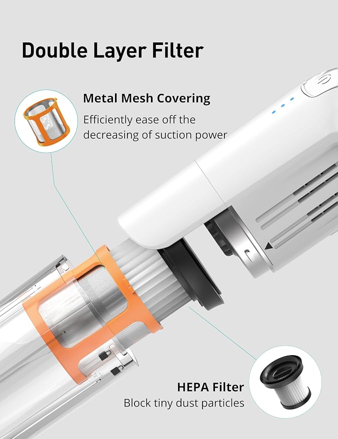 Handheld Vacuum Cordless, 24KPA Powerful Car Vacuum, Rechargeable, Charging Dock, Ergonomic Handle, 2-in-1 Crevice Tool, 1.8lb Portable Vacuum Cleaner with 2-Speed for Car, Home