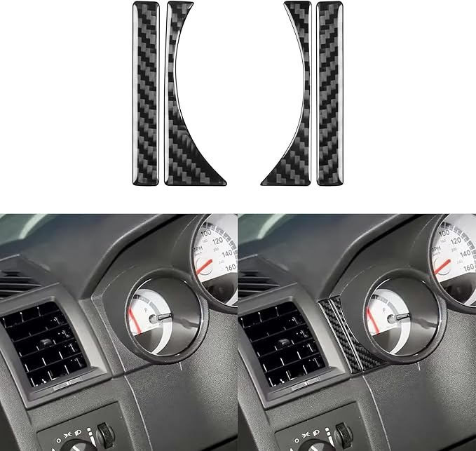 Compatible with Dodge Charger 2008 2009 2010 Real Premium Soft Carbon Fiber Decor Car Speedometer Sides Trim Strip Sticker Interior Accessories Decal Cover 4pcs Black
