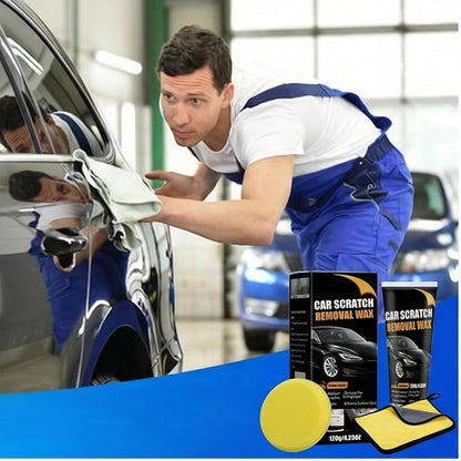 Car Scratch Remover Wax & Repair Paste - Erases Scuffs in 3 Seconds - Complete Kit with Sponge and Microfiber Cloth for Door Handle Scratches & Swirls - 120ml