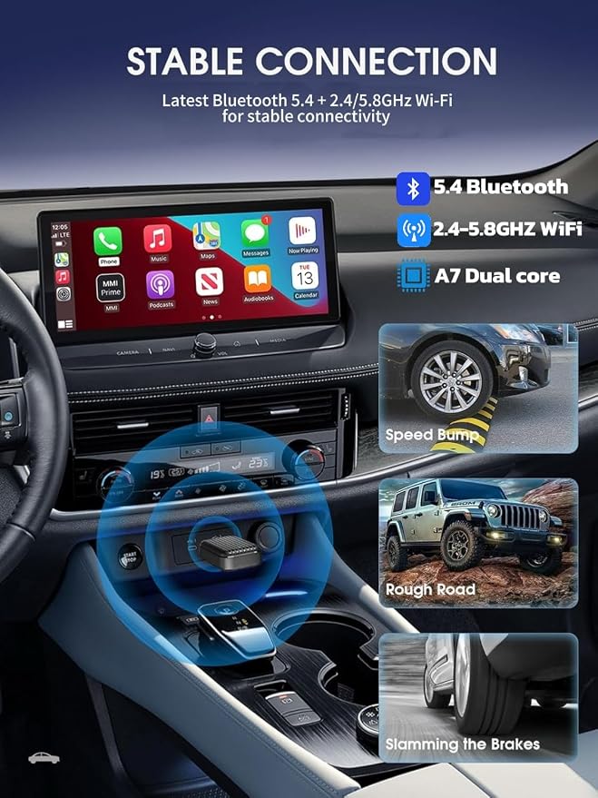 Wireless Carplay Adapter for Apple iPhone: 2025 Upgraded Mini Car Play Dongle Convert Factory Wired to Wireless - Stable Control & No Delay USB Carplay Adapter for Cars from 2016 & iOS 10+