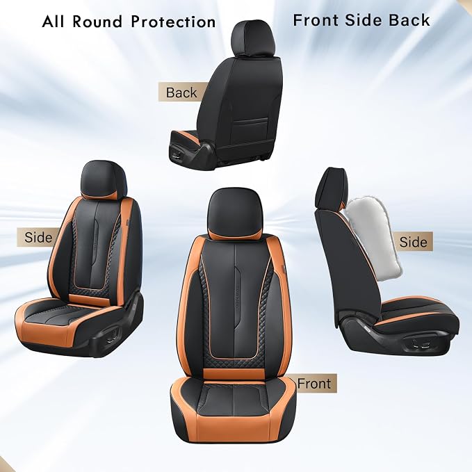 Coverado Car Seat Cover Full Set, Kaki Seat Covers Front Seats Back Seat Covers, Nappa Leather Waterproof, Car Seat Cushion, Car Seat Protector Universal Fit Most Cars