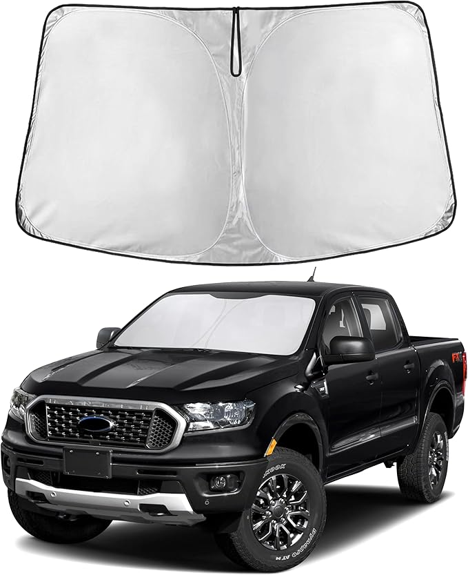 EcoNour Windshield Sunshade Compatible for Ford Ranger 2019-2024 2025 2026, Sun Visor for Front Windshield & Window Sun Shade Cover, UV Heat Blocker & Protector, Car Accessories