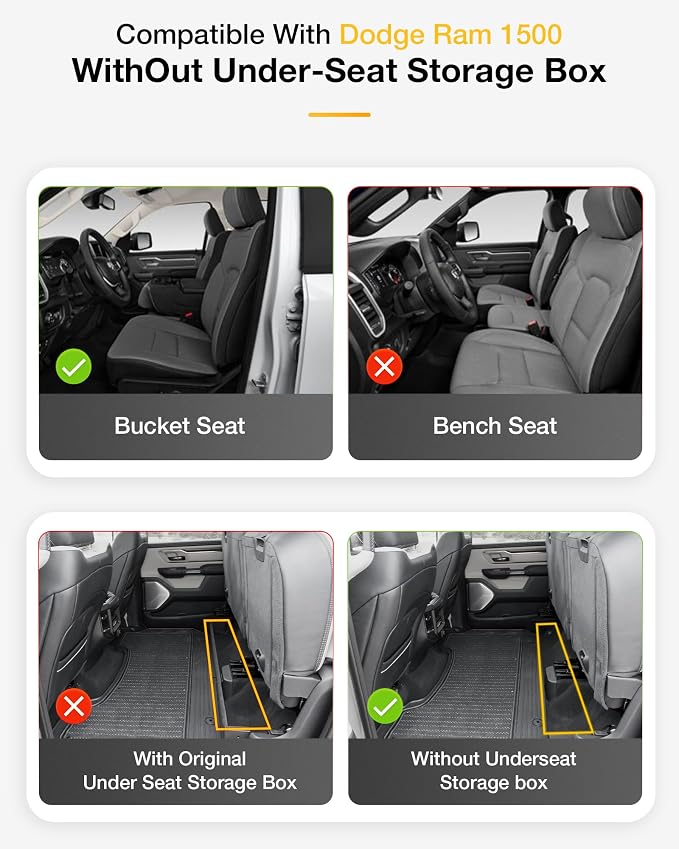 3W Floor Mats Fit for 2019-2024 Dodge Ram 1500 Crew Cab New Body (NOT Classic Models) Without Storage, TPE All Weather Custom Fit Floor Liner for Ram 1500, 1st and 2nd Row Full Set Car Mats