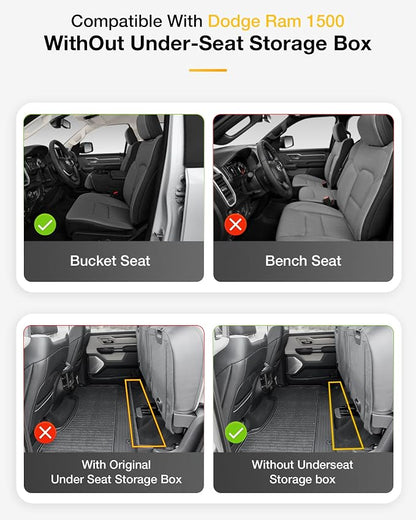 3W Floor Mats Fit for 2019-2024 Dodge Ram 1500 Crew Cab New Body (NOT Classic Models) Without Storage, TPE All Weather Custom Fit Floor Liner for Ram 1500, 1st and 2nd Row Full Set Car Mats