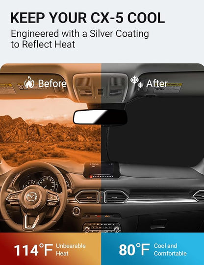 Proadsy 2026 Upgrade Windshield Sun Shade Custom Fit Mazda CX5 CX-5 2017-2025 2026 4-Layer Foldable Front Sunshade Protector Sun Visor Blocks UV Rays Keep Car Cooler