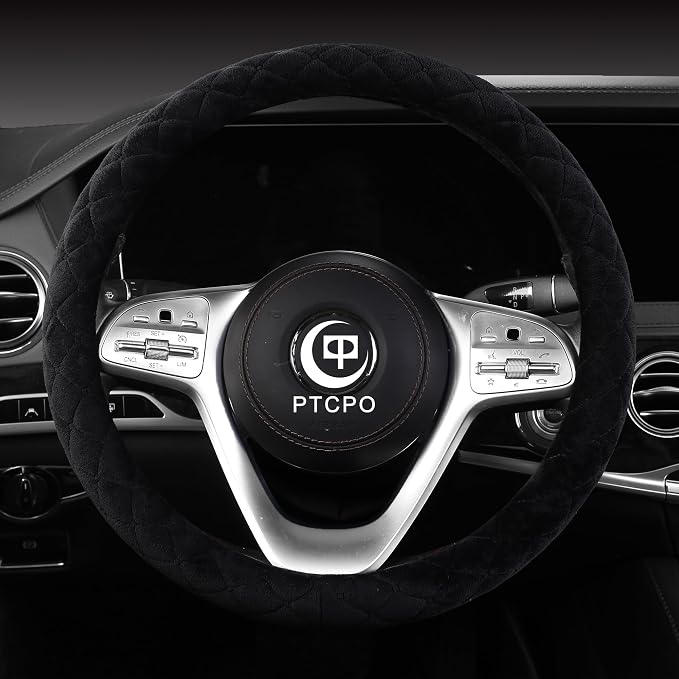 Soft Car Steering Wheel Cover for Sedan, SUV, Warm Luxury Velvet, Odorless, Universal, Anti Slip, Summer Winter, Black, Standard Size[14" 1/2-15"](37-38cm)