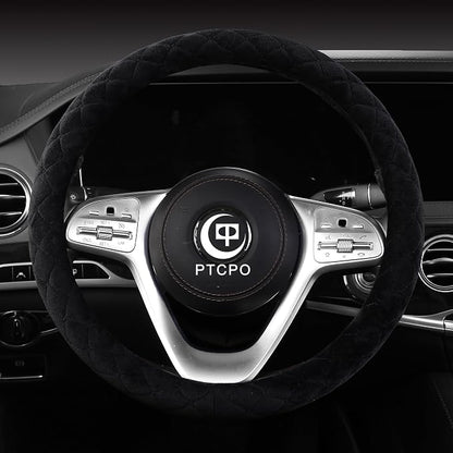 Soft Car Steering Wheel Cover for Sedan, SUV, Warm Luxury Velvet, Odorless, Universal, Anti Slip, Summer Winter, Black, Standard Size[14" 1/2-15"](37-38cm)