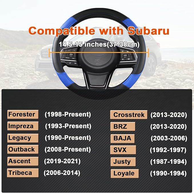 GIANT PANDA Customized Auto Steering Wheel Cover for Subaru Forester, Car Steering Wheel Cover for Subaru Outback and Crosstrek - Black+Blue