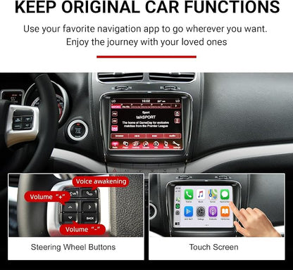 Wireless CarPlay Android Auto Adapter Decoder Retrofit Kit Fits 2012-2016 Dodge Fiat Chrysler Maserati with 8.4'' Screen, Support Voice Control/ AirPlay/ Mirror Link/ Camera/ USB Drive/ Navigation etc