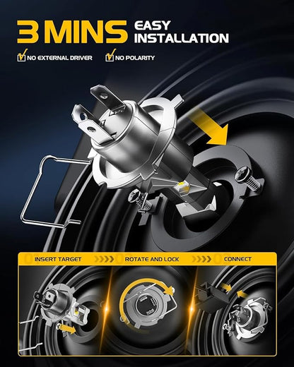 H4 Fog Light Bulbs, 60,000LM 6500K Cool White, Real 1:1 Size HB2 Fog Light Bulbs, IP68-proof 60,000h Long Life, 100% Compatible Anti Hyper Flashing, Box in 2