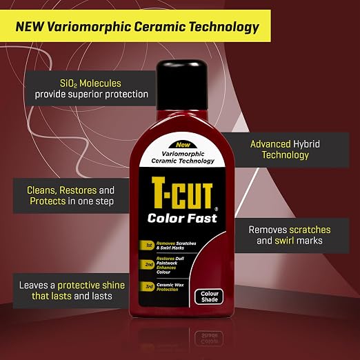 T-Cut Color Fast 3-in-1 Paint Restorer, Dark Red - Scratch Remover, Ceramic Car Wax & Color Enhancer - Removes Swirls & Oxidation, 17 oz