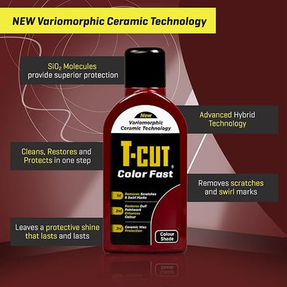 T-Cut Color Fast 3-in-1 Paint Restorer, Dark Red - Scratch Remover, Ceramic Car Wax & Color Enhancer - Removes Swirls & Oxidation, 17 oz