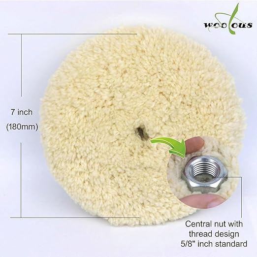 Woolous 7 Inch Double Sided Wool Buffing Pad 5/8-11 Thread Cars Boats Metal | 100% wool double-sided pad for cutting, compounding, polishing and buffing cars, boats, trucks, RVs and metal surfaces.