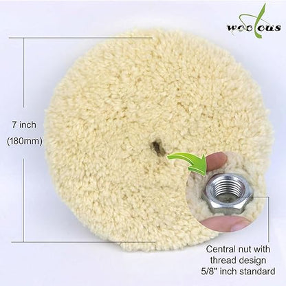 Woolous 7 Inch Double Sided Wool Buffing Pad 5/8-11 Thread Cars Boats Metal | 100% wool double-sided pad for cutting, compounding, polishing and buffing cars, boats, trucks, RVs and metal surfaces.