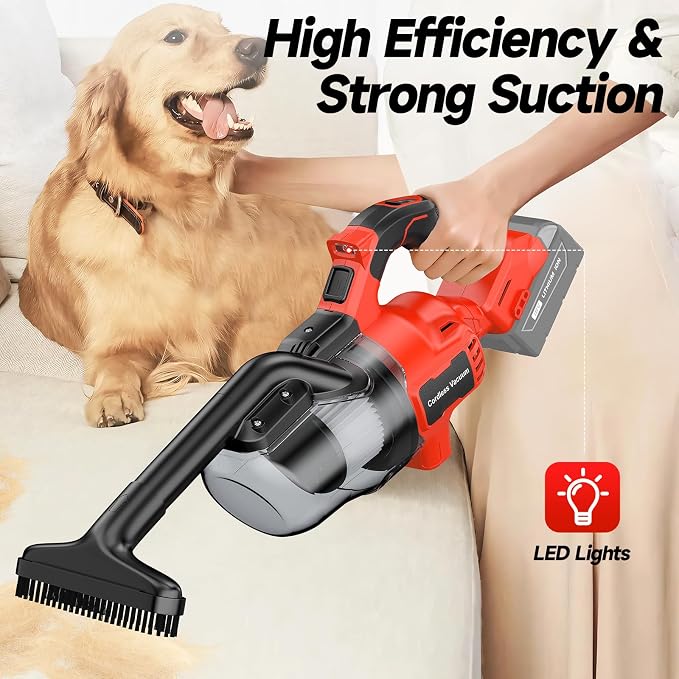 Cordless Vacuum Compatible with Milwaukee M18 Battery, Handheld Vacuum Cleaner for Home Pet Hair Car, 5-in-1 Portable Shop Vac with 2 Washable HEPA Filter, 4 Multi Nozzle (Battery Not Includ)