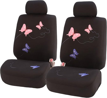 FH Group Car Seat Covers Butterfly Embroidered Seat Covers Front Set with Gift - Universal Fit for Cars, Trucks & SUVs (Black) FB055115
