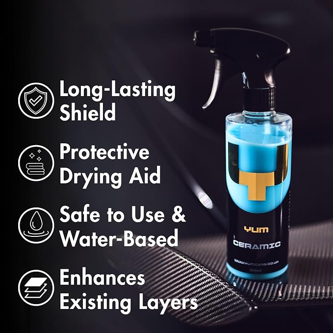 Yum Ceramic – Advanced Spray Ceramic Coating for Long-Lasting Gloss and Water Repellency – Easy Application on Paint, Glass and Trim – Safe on Coated & Uncoated Vehicles and Surfaces – 500ml