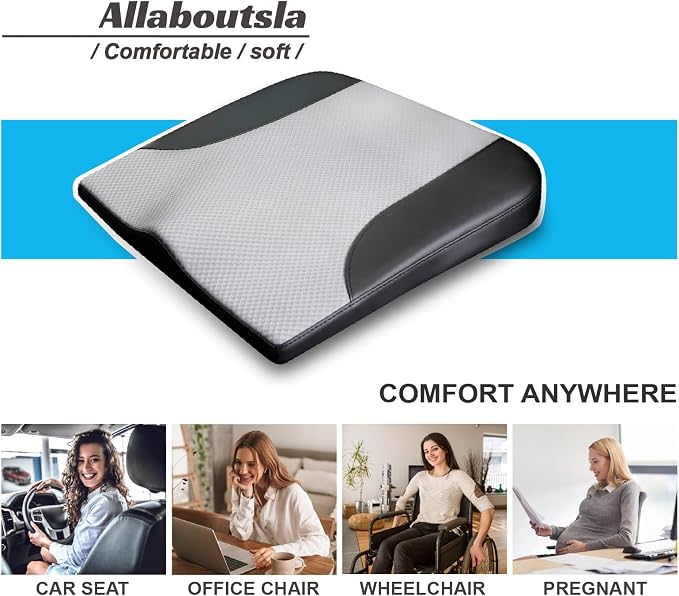 Allaboutsla Car Seat Cushion, Car Seat Cushions for Driving with Comfort Memory Foam - Sciatica & Back Pain Relief, Suitable for Car, Truck, Office Chair (Black&Gray)